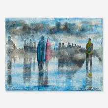 David Hostetler, The Crowd - Blue Cape, 2012, screenprint with hand-painting