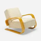 Lounge chair by Alvar Aalto, c. 1980, upholstery, laminated birch, sold Mar 2024