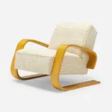 Lounge chair by Alvar Aalto, c. 1980, upholstery, laminated birch, sold Mar 2024