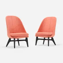 Neri & Hu, Solo lounge chairs, pair, upholstery, painted wood