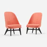 Neri & Hu, Solo lounge chairs, pair, upholstery, painted wood