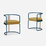 Dimoremilano, Razionalista chairs, pair, 2009, mohair upholstery, painted metal, brass