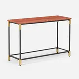 Match console table by Ellen Bernhardt and Paola Vella, 2015, travertine, anodized, brass-plated aluminum, enameled metal, sold Mar 2024