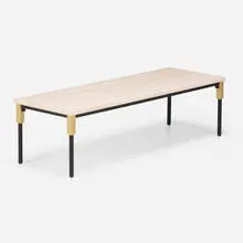 Match coffee table by Ellen Bernhardt and Paola Vella, 2015, travertine, anodized, brass-plated aluminum, enameled metal, sold Mar 2024