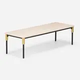 Match coffee table by Ellen Bernhardt and Paola Vella, 2015, travertine, anodized, brass-plated aluminum, enameled metal, sold Mar 2024