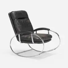 Rocking chair by Guido Faleschini, c. 1975, leather, chrome-plated steel, sold Mar 2024