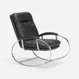 Guido Faleschini, Rocking chair, c. 1975, leather, chrome-plated steel