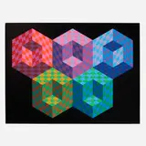 Hexa 5 (from the Official Arts Portfolio of the XXIVth Olympiad, Seoul) by Victor Vasarely, 1988, screenprint in colors, sold Mar 2024