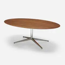 Dining table by Florence Knoll, lacquered oak, chrome-plated steel, sold Mar 2024