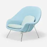 Womb chair by Eero Saarinen, felt, upholstery, stainless steel, sold Mar 2024