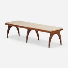 Bertha Schaefer, Bench table, model 2128, c. 1955, walnut, travertine