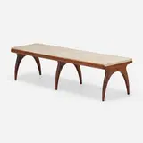 Bertha Schaefer, Bench table, model 2128, c. 1955, walnut, travertine