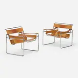 Marcel Breuer, Wassily lounge chairs, pair, chrome-plated steel, leather
