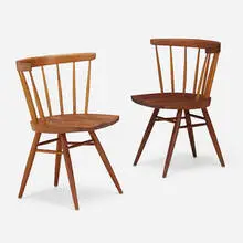 Straight-Back chairs, pair by George Nakashima, 1956, American black walnut, hickory, sold Mar 2024