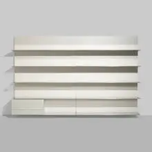 Naòs wall-mounted shelving system by Pierluigi Cerri, 1994 / 2010, lacquered particle board, brushed aluminum, sold Mar 2024