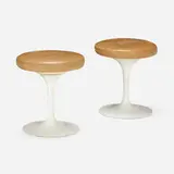 Eero Saarinen, Tulip stools, pair, powder-coated aluminum, leather
