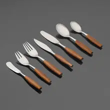 Fjord flatware by Jens Quistgaard, stainless steel, teak, sold Mar 2024