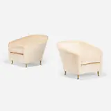Gio Ponti, Lounge chairs, pair, c. 1950, velour upholstery, brass