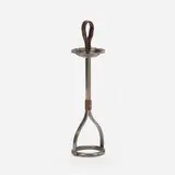 Jacques Adnet, Ashtray stand, c. 1950, saddle-stitched leather over steel, pewter-washed wrought iron