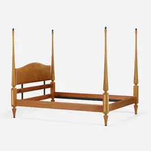 Richard Scott Newman, Queen-size bed frame, 1995, cherry, maple, ebony, lacquered brass
