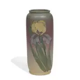 Hudson earthenware vase with bright iris decoration by Dorothy England for Weller Pottery, sold Jun 2021