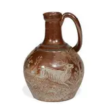 acid-etched stoneware jug by Charles Graham Chemical Pottery Works, sold Jun 2021