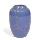 earthenware vase with incised cowboy and lasso by Julia Mattson for University of North Dakota (Und) School of Mines, sold Jun 2021