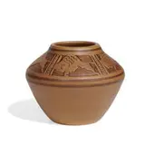 earthenware vase with five buffalo panels by Julia Mattson for University of North Dakota (Und) School of Mines, sold Jun 2021