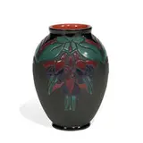 fine porcelain French Red glaze vase with fuchsia decoration by Sara Sax for Rookwood Pottery, sold Jun 2021