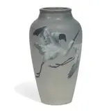 Vellum glaze vase with three nicely detailed storks in flight by Albert R. Valentien for Rookwood Pottery & Gorham Mfg. Co., sold Jun 2021