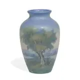 Fred Rothenbusch for Rookwood Pottery, earthenware Vellum glaze vase decorated with a scenic landscape