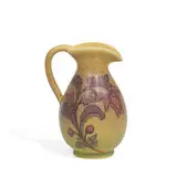 porcelain pitcher with bright stylized helleborus decoration by Margaret Helen McDonald for Rookwood Pottery, sold Jun 2021