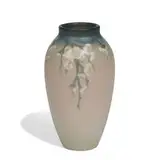 earthenware Vellum glaze vase with cherry blossom decoration by Olga Geneva Reed for Rookwood Pottery, sold Jun 2021