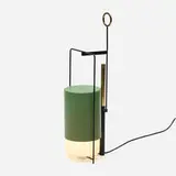 Angelo Lelii, table lamp, c. 1955, enameled brass, frosted glass, enameled aluminum, brass, monofilament line