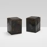 occasional tables model PE 44, pair by Paul Evans, 1971, welded and patinated steel, slate, sold Oct 2018