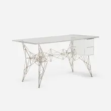 Pylon desk by Tom Dixon, c. 1993, chrome-plated steel, acrylic, sold Oct 2018