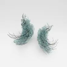 Deborah Thomas, Sea Breeze light sculptures, pair, 1993, glass shards, enameled steel wire, halogen lights