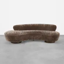 sofa by Vladimir Kagan, c. 1975, upholstery, oak, Lucite, sold Oct 2018