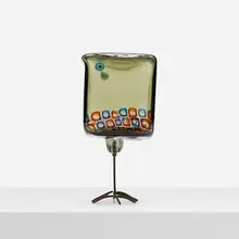 Pulcini by Alessandro Pianon, c. 1963, internally decorated glass, murrine, copper, sold Oct 2018