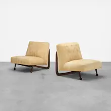 1940s, lounge chairs, pair, upholstery, carved and lacquered wood