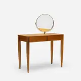 vanity and mirror by Gio Ponti, 1953, olive wood, mirrored glass, brass, sold Oct 2018
