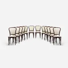 dining chairs, set of twelve by Gustav Siegel, c. 1900, stained beech, upholstery, sold Oct 2018