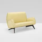 Franco Campo and Carlo Graffi, sofa, c. 1959, upholstery, lacquered wood
