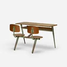 school desk by Jean Prouvé, 1946, enameled steel, beech, beech plywood, sold Oct 2018
