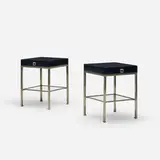 Guy Lefevre, nightstands, pair, c. 1975, lacquered wood, matte chrome-plated steel, glass