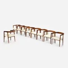 Joaquim Tenreiro, dining chairs, set of nine, c. 1960, jacaranda, vinyl