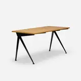 Compas desk by Jean Prouvé, 1953, enameled steel, oak, sold Oct 2018