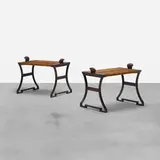 Folke Bensow, benches, pair, c. 1925, enameled cast iron, pine