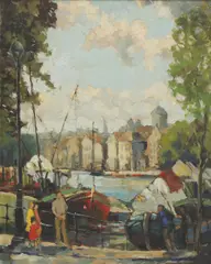 Paul Lecomte, Untitled, 1842-1920) Along the quay oil on board 48.5 x 38cm