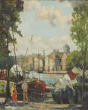 Paul Lecomte, Untitled, 1842-1920) Along the quay oil on board 48.5 x 38cm